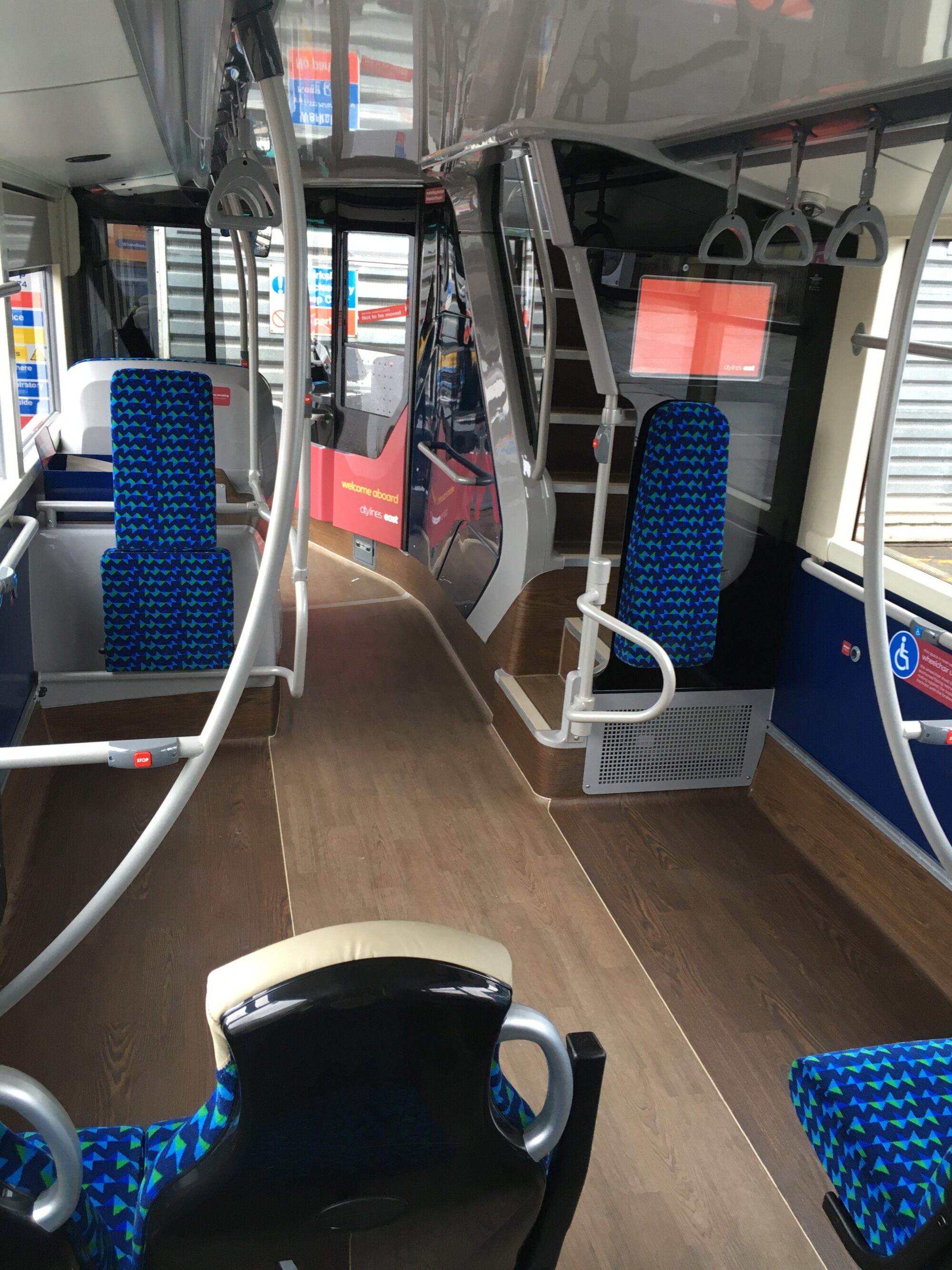 Priority spaces on the inside of a bus